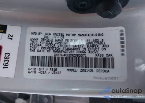 2009 Toyota Corolla Le from USA, damaged, VIN 1NXBU40E29Z080371